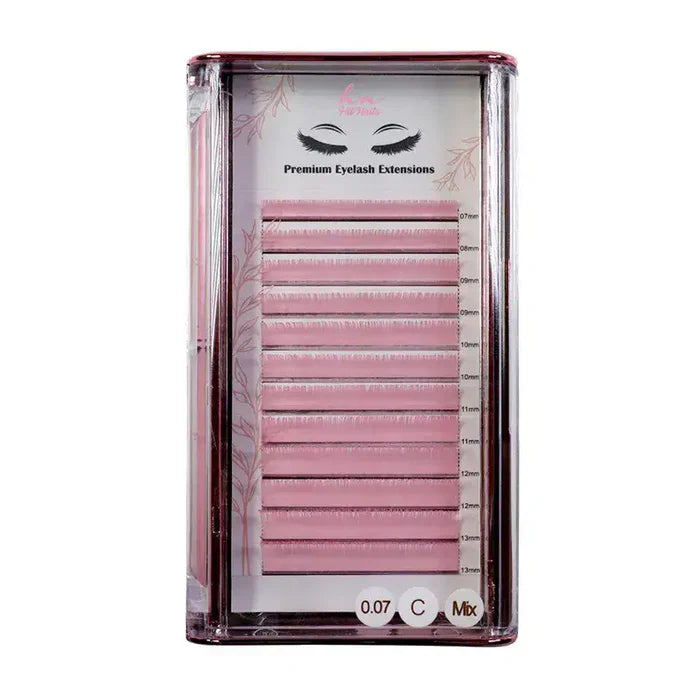 Pestanas 3D/Russas Pink C 0,07mm Mix em Caixa 12 filas